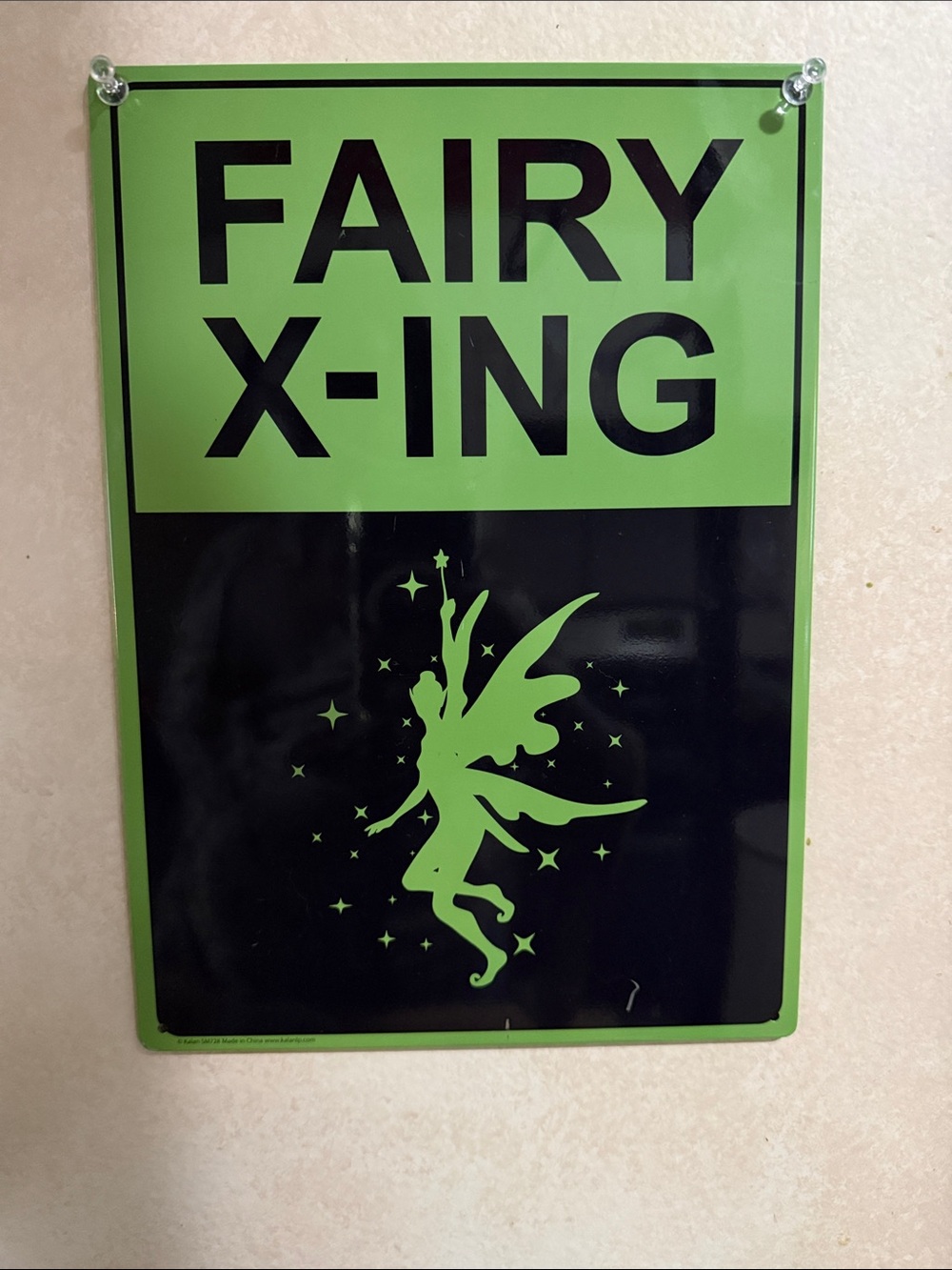 Fairy Crossing Wall Sign - Green and Black Whimsical Décor